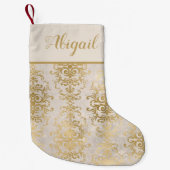 Elegant Gold Ivory Damask op persoonlijke titel Kleine Kerstsok (Voorkant)