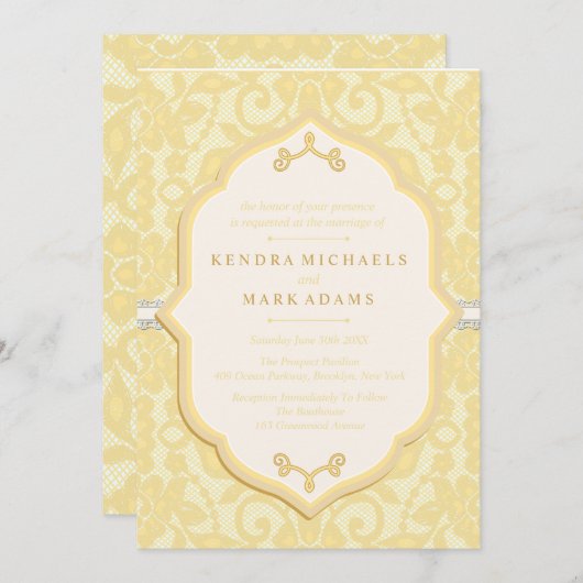 Elegant Gold & Ivory Lace Wedding Invitations Kaart (Voorkant / Achterkant)