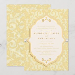 Elegant Gold & Ivory Lace Wedding Invitations Kaart