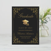 Elegant Gold Ivy Afstudeerder Pet Black Afstuderen Aankondiging (Staand voorkant)