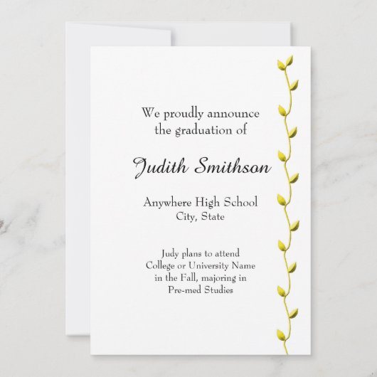 Elegant Gold Ivy Afstuderen aangekondigd Aankondiging (Achterkant)