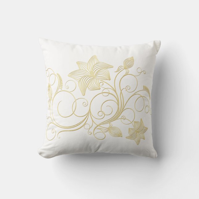 Elegant Gold Ivy Flower en Leaves Kussen (Voorkant)