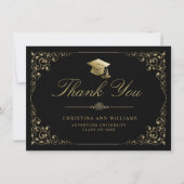 Elegant Gold Ivy Script Black Afstuderen Bedankkaart (Voorkant)