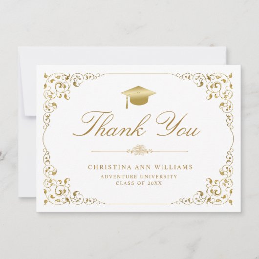 Elegant Gold Ivy Script White Afstuderen Bedankkaart (Voorkant)