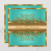 Elegant Gold Jade Blauwgroen Pearls Birthday Party Kaart (Voorkant / Achterkant)