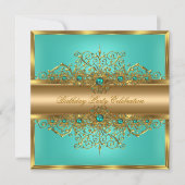 Elegant Gold Jade Blauwgroen Pearls Birthday Party Kaart (Voorkant)