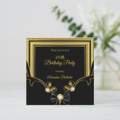 Elegant Gold Jewel Black Bow Birthday Party Kaart (Staand voorkant)