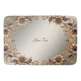 Elegant Gold Jewel Flowers Bath Mat