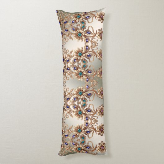 Elegant Gold Jewel Flowers Body Pillow Lichaamskussen (Achterkant (Verticaal))