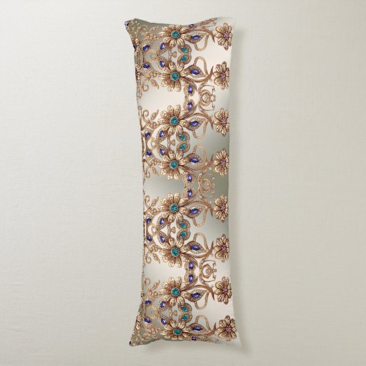 Elegant Gold Jewel Flowers Body Pillow Lichaamskussen (Voorkant Verticaal)
