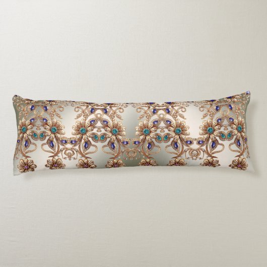 Elegant Gold Jewel Flowers Body Pillow Lichaamskussen (Achterkant)