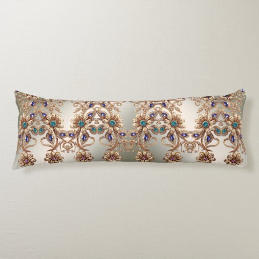 Elegant Gold Jewel Flowers Body Pillow Lichaamskussen (Voorkant)