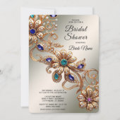 Elegant Gold Jewel Flowers Bridal Shower Kaart (Voorkant)