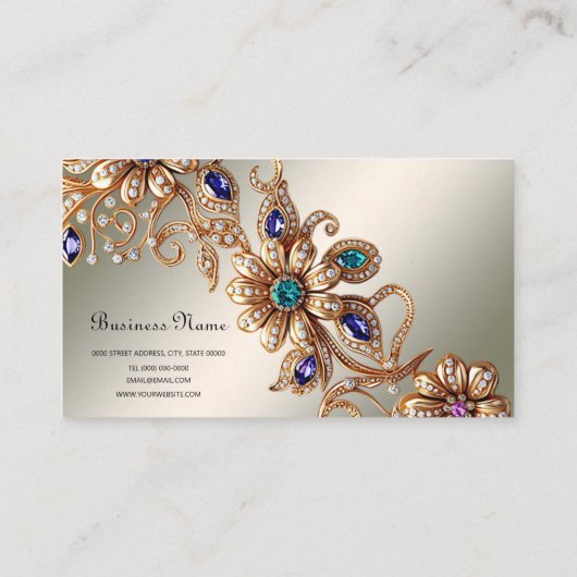 Elegant Gold Jewel Flowers Business Card Visitekaartje (Achterkant)
