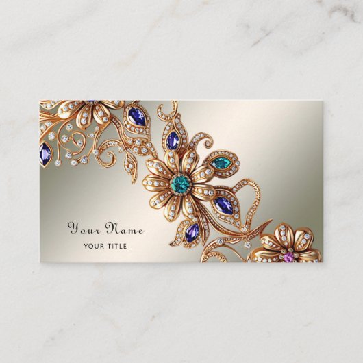 Elegant Gold Jewel Flowers Business Card Visitekaartje (Voorkant)