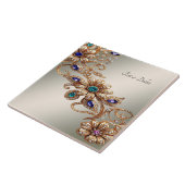 Elegant Gold Jewel Flowers Ceramic Tile Tegeltje (Zijkant)