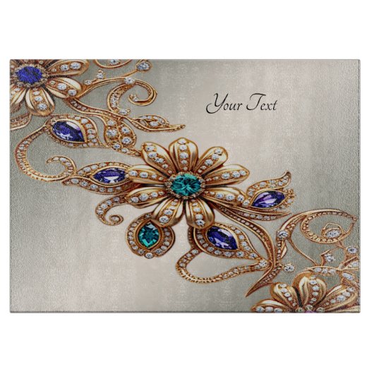 Elegant Gold Jewel Flowers Cutting Board Snijplank (Voorkant)