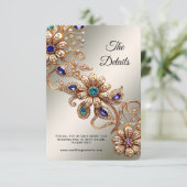 Elegant Gold Jewel Flowers Detail Enclosure Card Informatiekaartje (Staand voorkant)