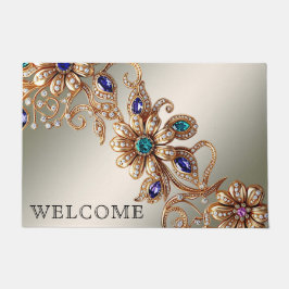 Elegant Gold Jewel Flowers Doormat Deurmat