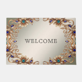 Elegant Gold Jewel Flowers Doormat Deurmat