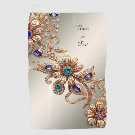 Elegant Gold Jewel Flowers Golf Towel Golfhanddoek