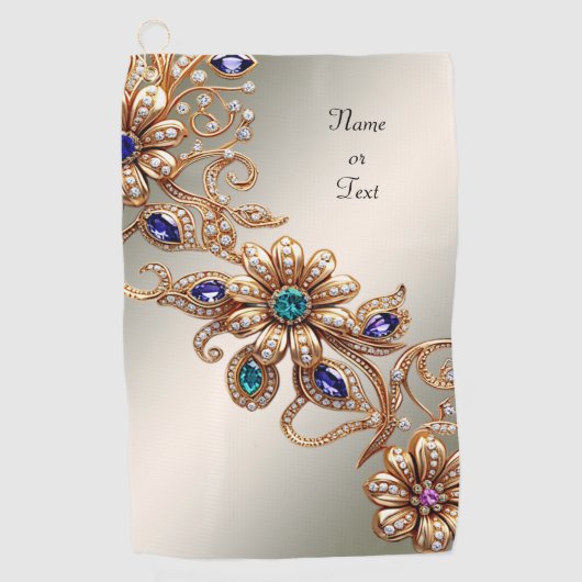 Elegant Gold Jewel Flowers Golf Towel Golfhanddoek (Voorkant)