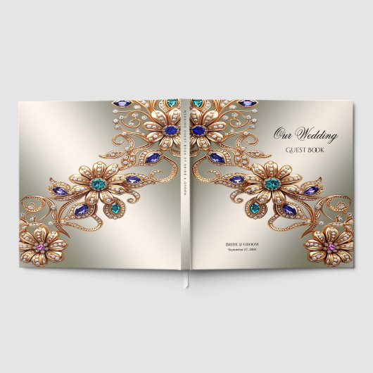 Elegant Gold Jewel Flowers Guest Book Gastenboek (Volledig)