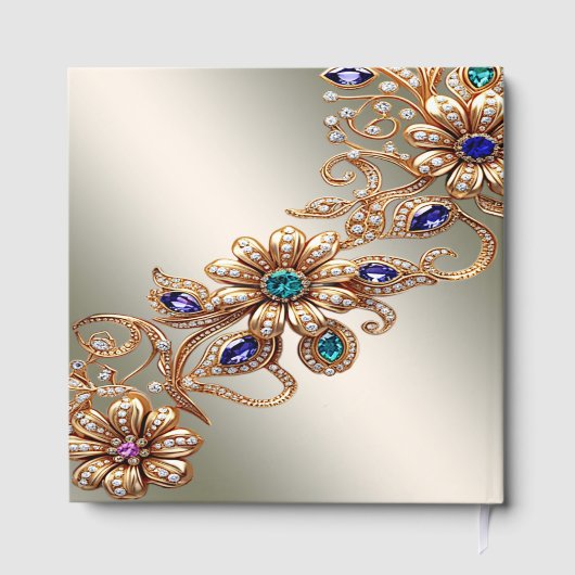 Elegant Gold Jewel Flowers Guest Book Gastenboek (Achterkant)