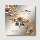 Elegant Gold Jewel Flowers Guest Book Gastenboek (Voorkant)