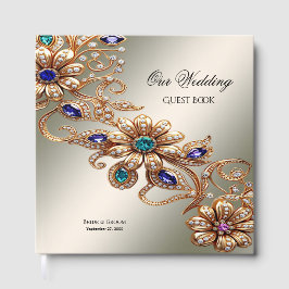Elegant Gold Jewel Flowers Guest Book Gastenboek