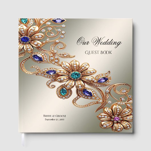 Elegant Gold Jewel Flowers Guest Book Gastenboek (Voorkant)
