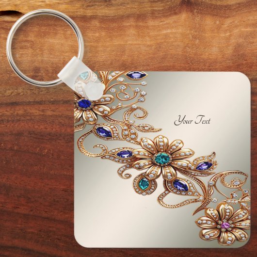 Elegant Gold Jewel Flowers Keychain (Voorkant)