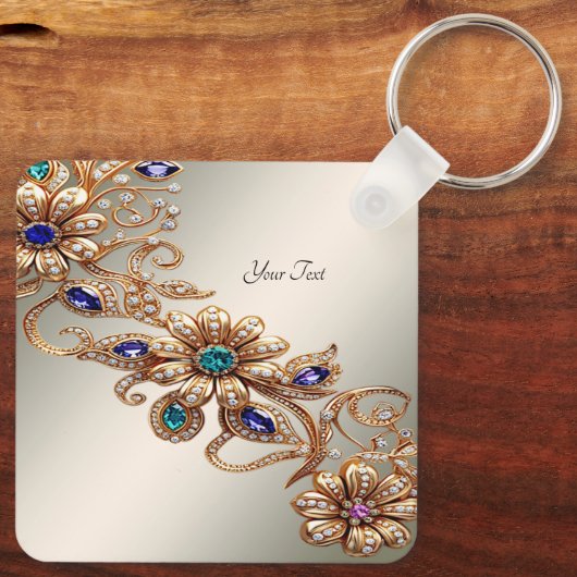Elegant Gold Jewel Flowers Keychain (Achterkant)
