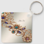 Elegant Gold Jewel Flowers Keychain (Achterkant)