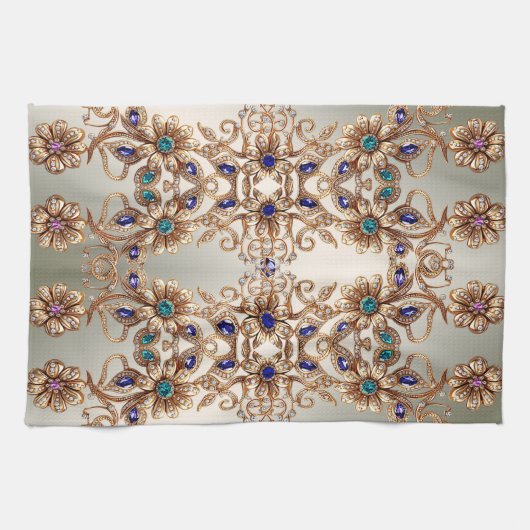 Elegant Gold Jewel Flowers Kitchen Towels Theedoek (Horizontaal)