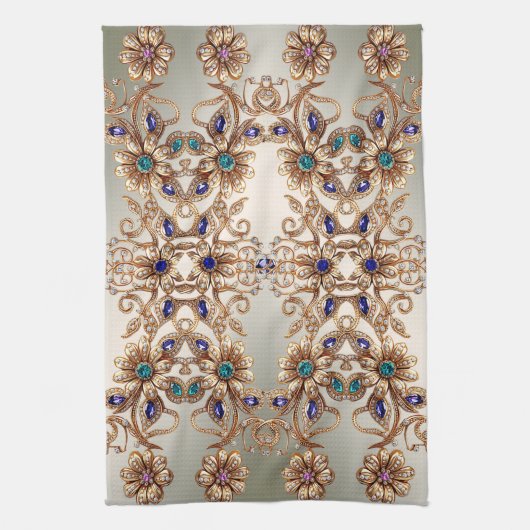 Elegant Gold Jewel Flowers Kitchen Towels Theedoek (Verticaal)