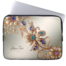 Elegant Gold Jewel Flowers Laptop Sleeve