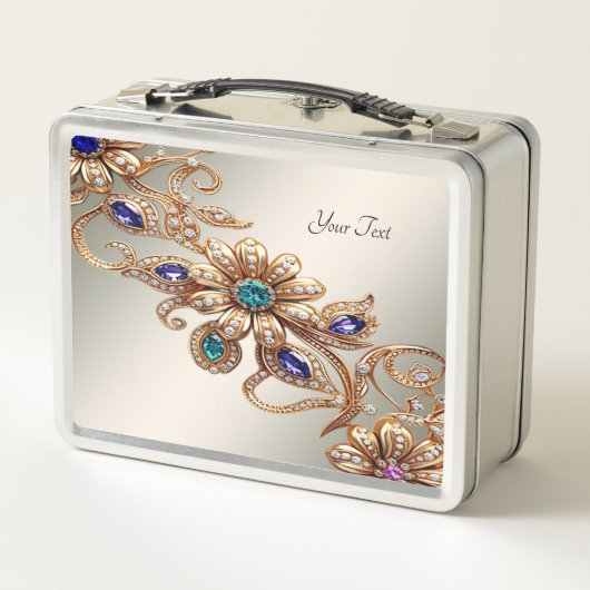 Elegant Gold Jewel Flowers Lunchbox (Achterkant)