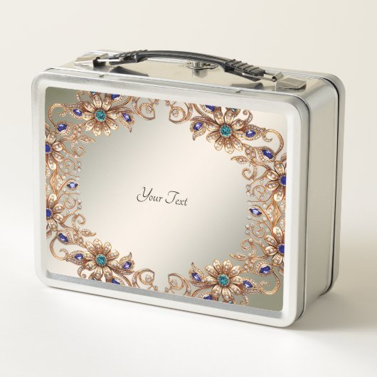 Elegant Gold Jewel Flowers Lunchbox (Achterkant)