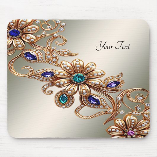 Elegant Gold Jewel Flowers Mousepad Muismat (Voorkant)