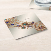 Elegant Gold Jewel Flowers Paper Coaster Kartonnen Onderzetters (Schuin)