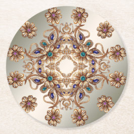 Elegant Gold Jewel Flowers Paper Coaster Ronde Kartonnen Onderzetter