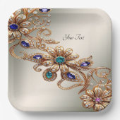 Elegant Gold Jewel Flowers Paper Plate Papieren Bordje (Voorkant)