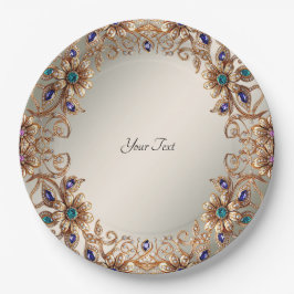 Elegant Gold Jewel Flowers Paper Plate Papieren Bordje