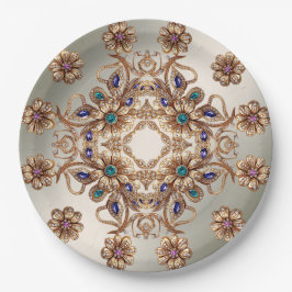 Elegant Gold Jewel Flowers Paper Plate Papieren Bordje