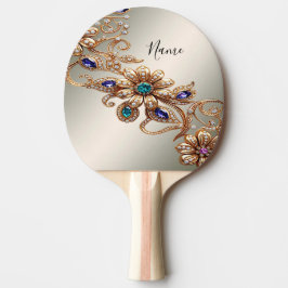 Elegant Gold Jewel Flowers Ping Pong Paddle Tafeltennisbatje