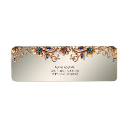 Elegant Gold Jewel Flowers Return Address Label