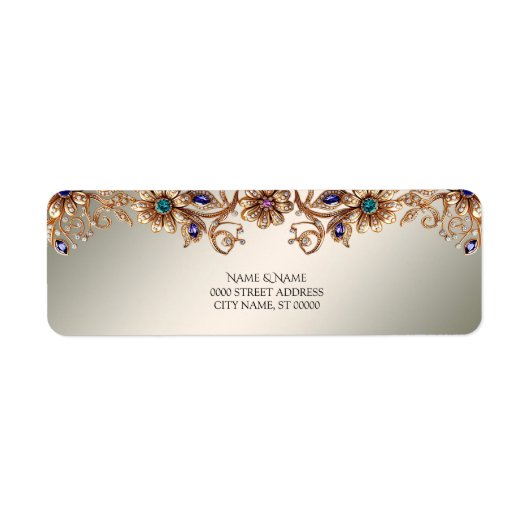 Elegant Gold Jewel Flowers Return Address Label (Voorkant)