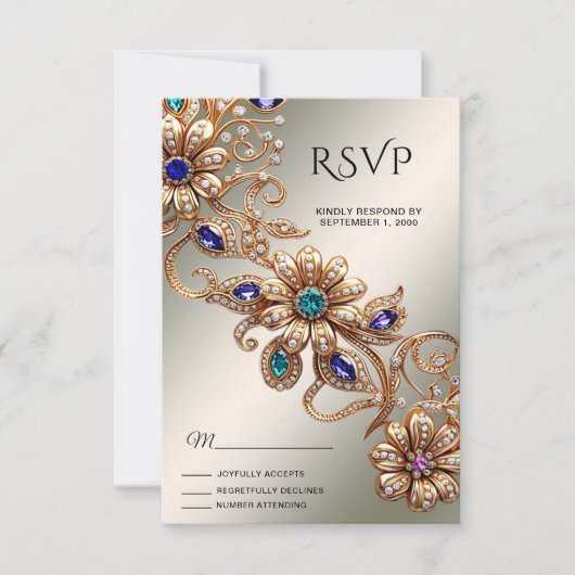 Elegant Gold Jewel Flowers RSVP Card (Voorkant)