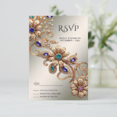 Elegant Gold Jewel Flowers RSVP Card (Staand voorkant)